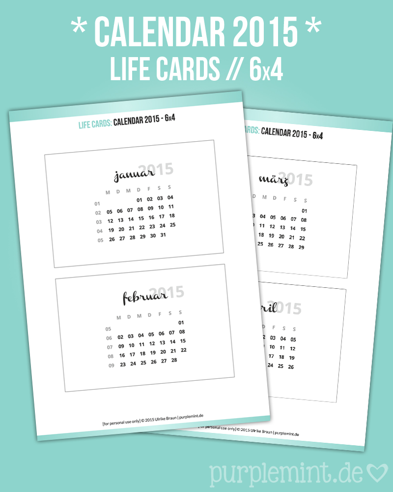 Life Cards // Calendar 2015 // 6x4