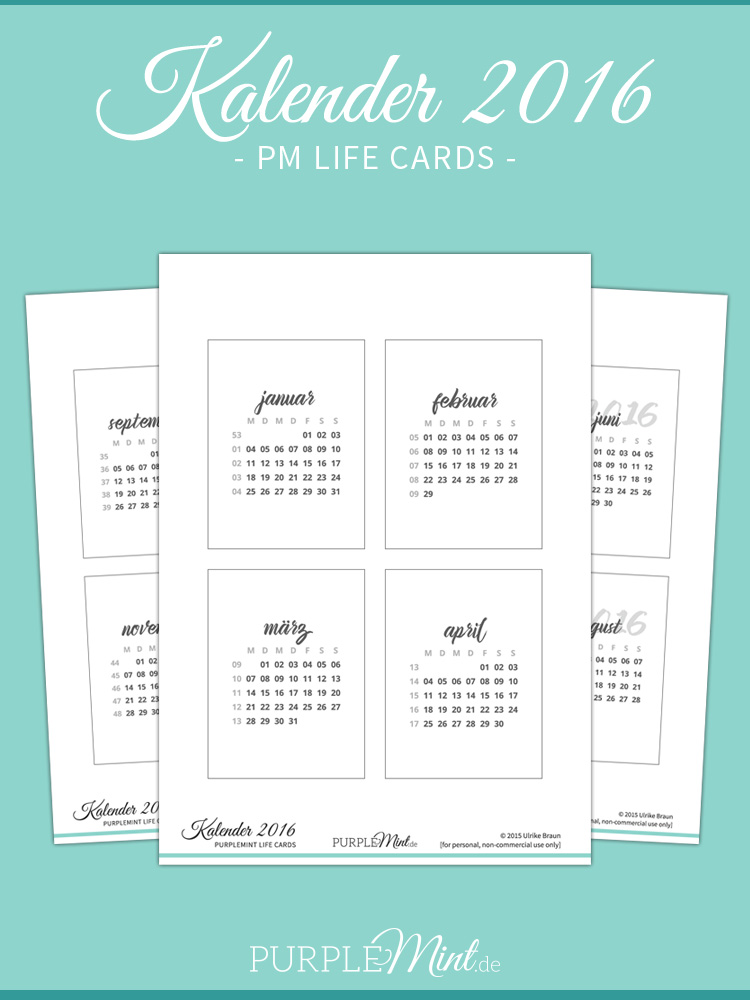 PM Life Cards - Kalender 2016 - Freebie - Project Life 3x4"