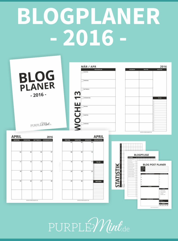 Purplemint Blogplaner 2016 - A5 - deutsch - free printable